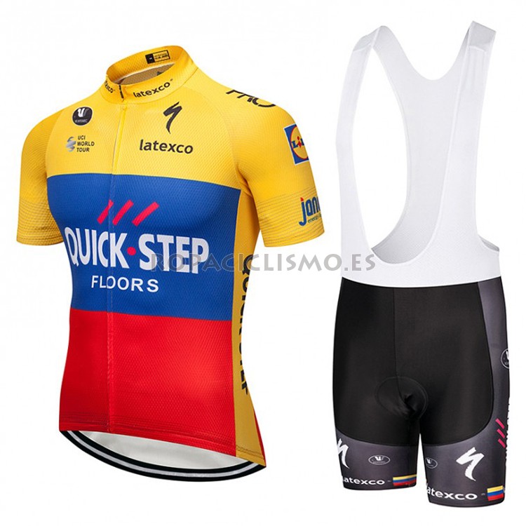 2018 Maillot Quick Step Floors Tirantes Mangas Cortas Amarillo A